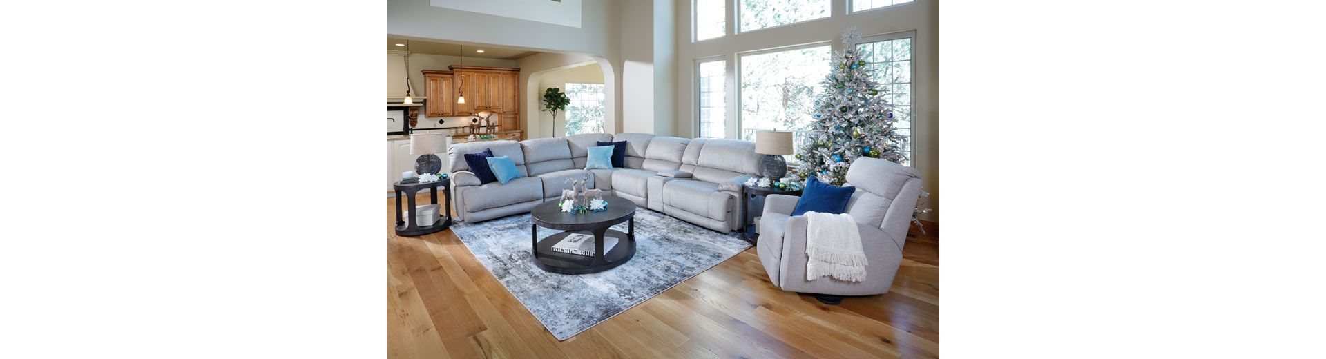 Accolade Fabric Sectional in Christmas Living Room