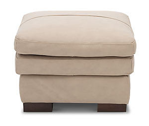 Cream Colored Leather Ottoman with Top Grain Leather