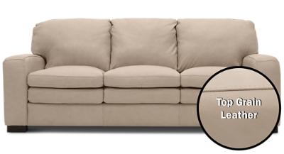 Cream Colored Leather Sofa with Top Grain Leather