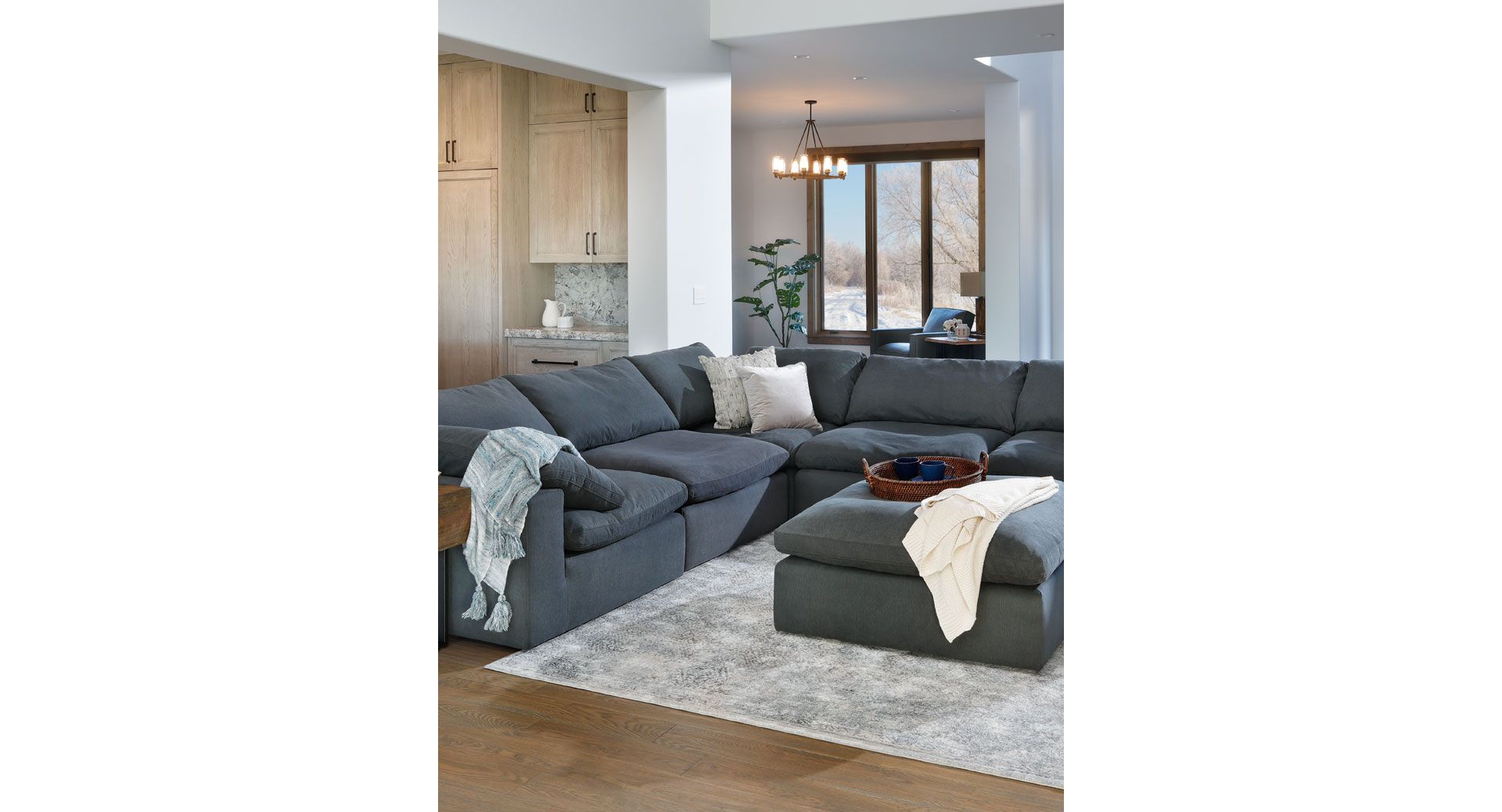 Gray Sectional With puffy cushions 