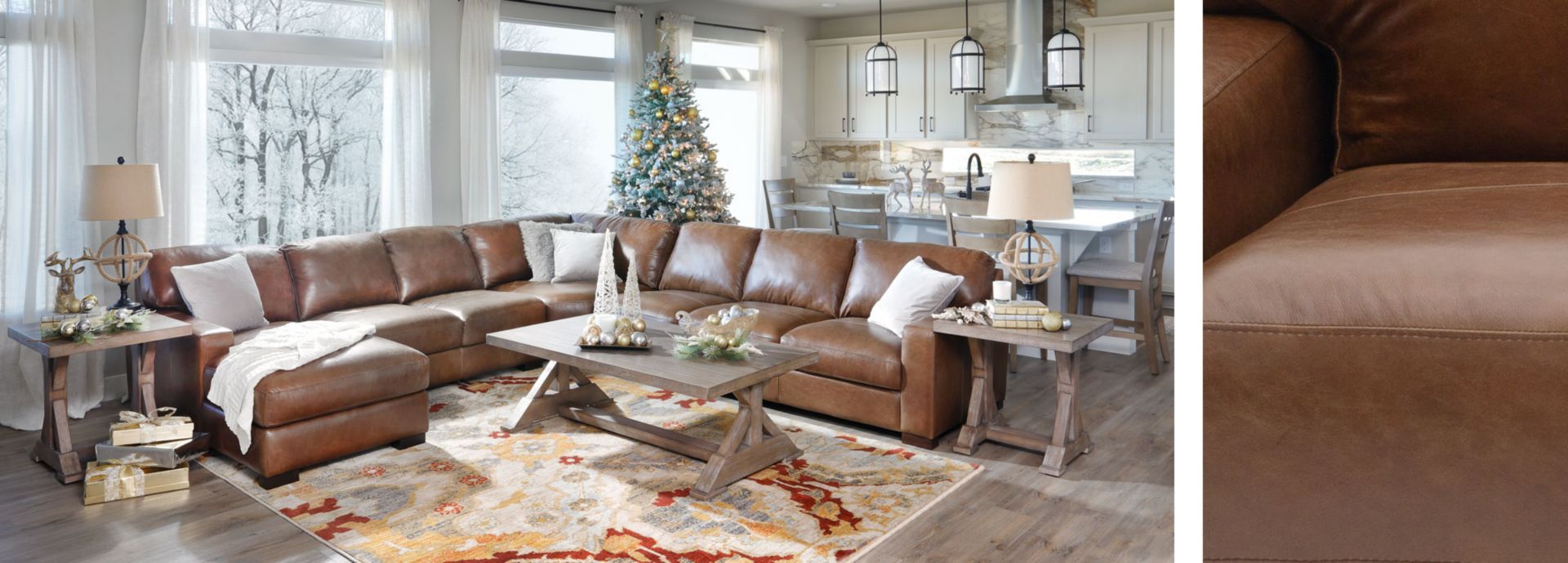 Durango Sofa Holiday Room Shot  with Leather Feature