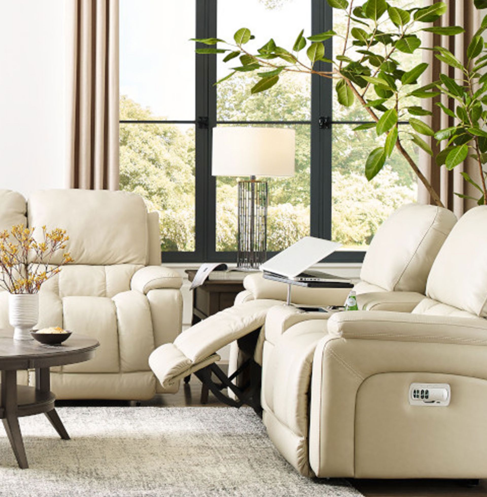 Greyson Cream Colored Leather Sofa Collection