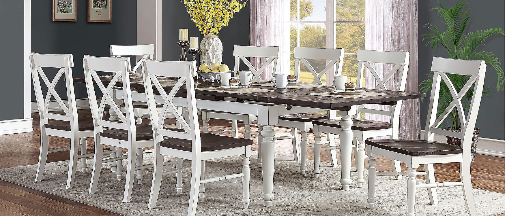 Mountain Home Dining Set Brown wooden table top with white wooden base