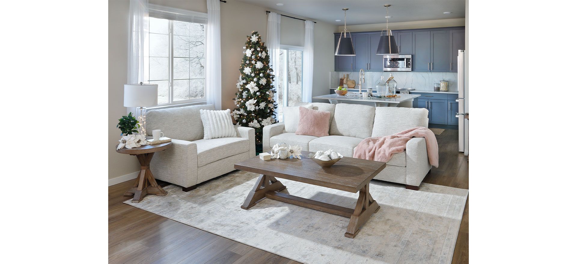 Hudson Sofa Set with holiday decor