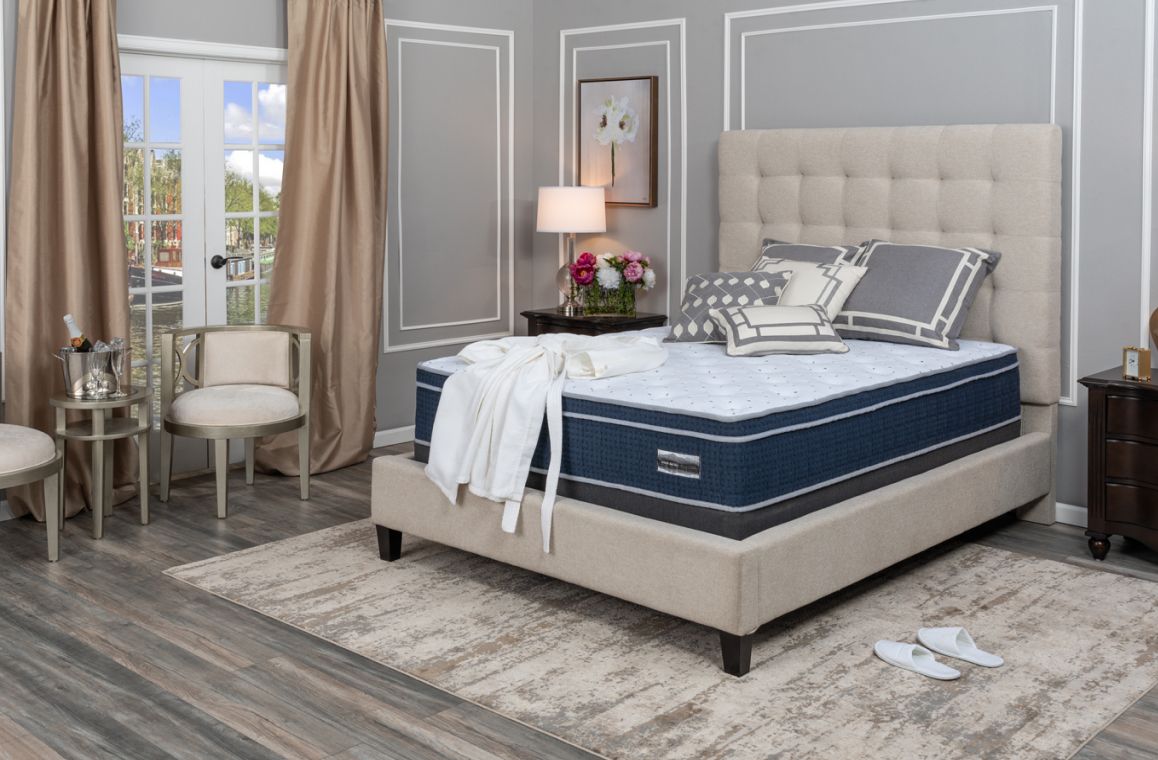 Select Line Van Buren Euro Top mattress pictured in a luxurious hotel room