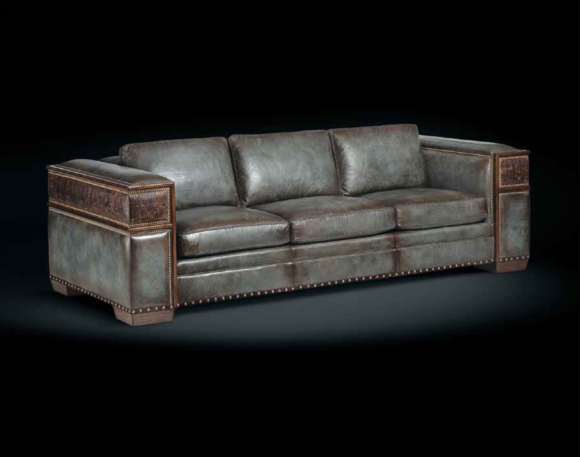 Grey Leather Sofa With Brown Accents