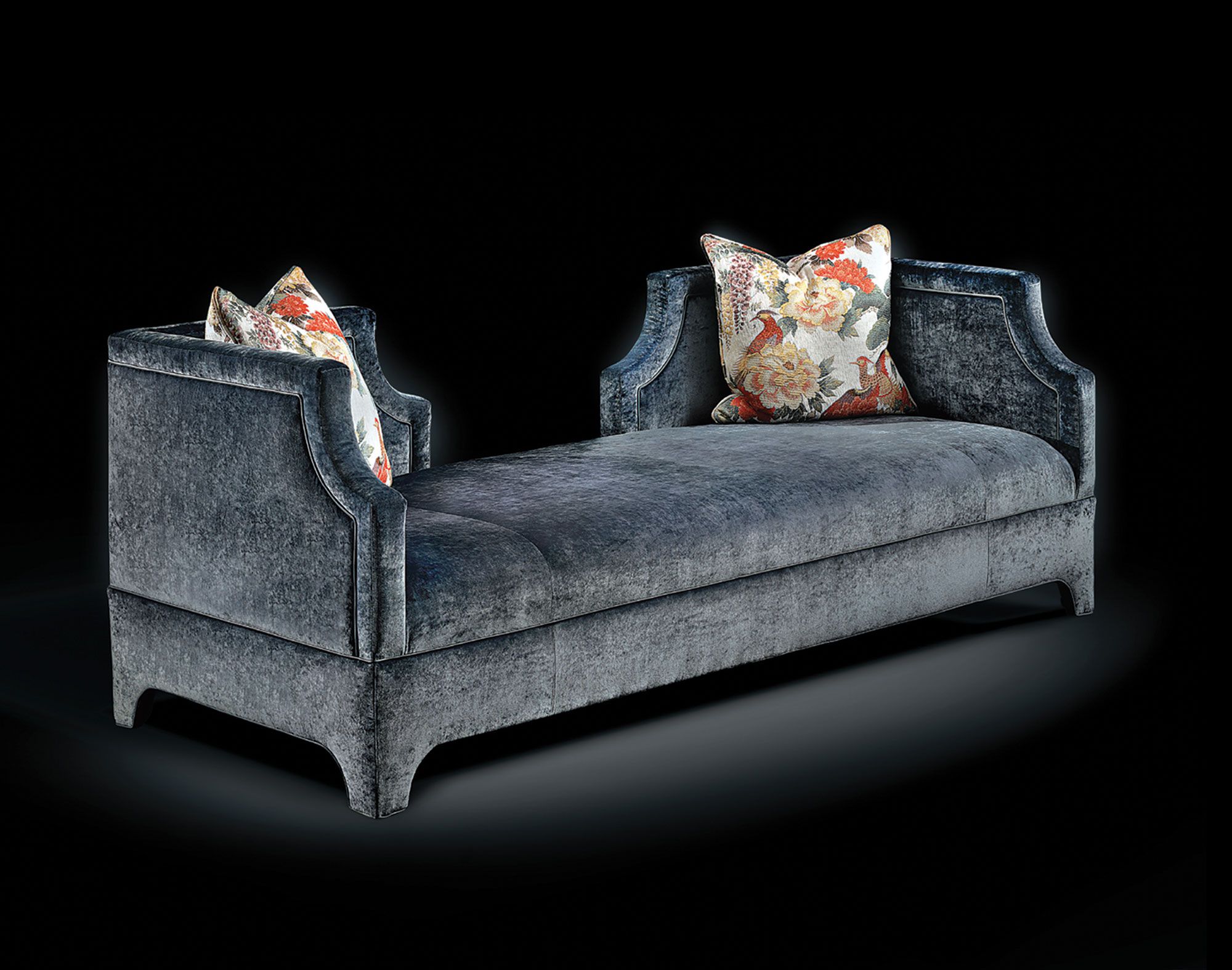 Showroom Catalog Front Cover Featuring a Blueish Gray Microvelvet Sofa