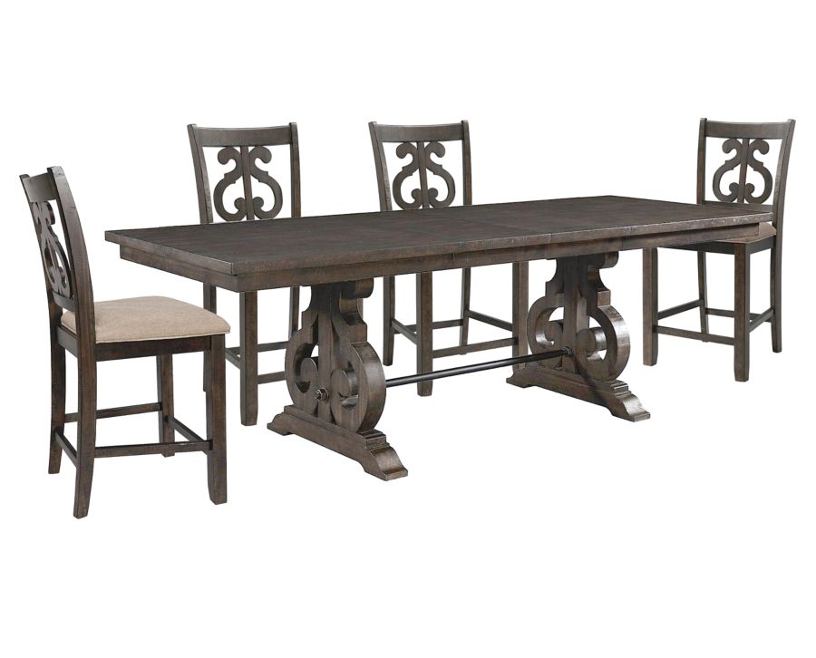 Stanford 5 Pc. Counter Height Set w/ Scroll Barstools Furniture Row