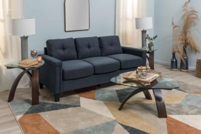 Blue Fabric Sofa Padded Arm in Modern Eclectic Room
