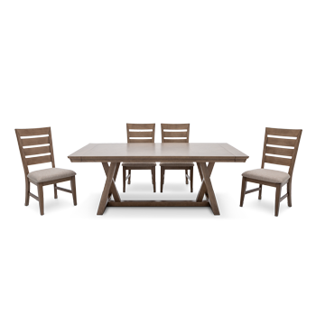 Mid-tone cool brown wooden dining set with crossed leg base