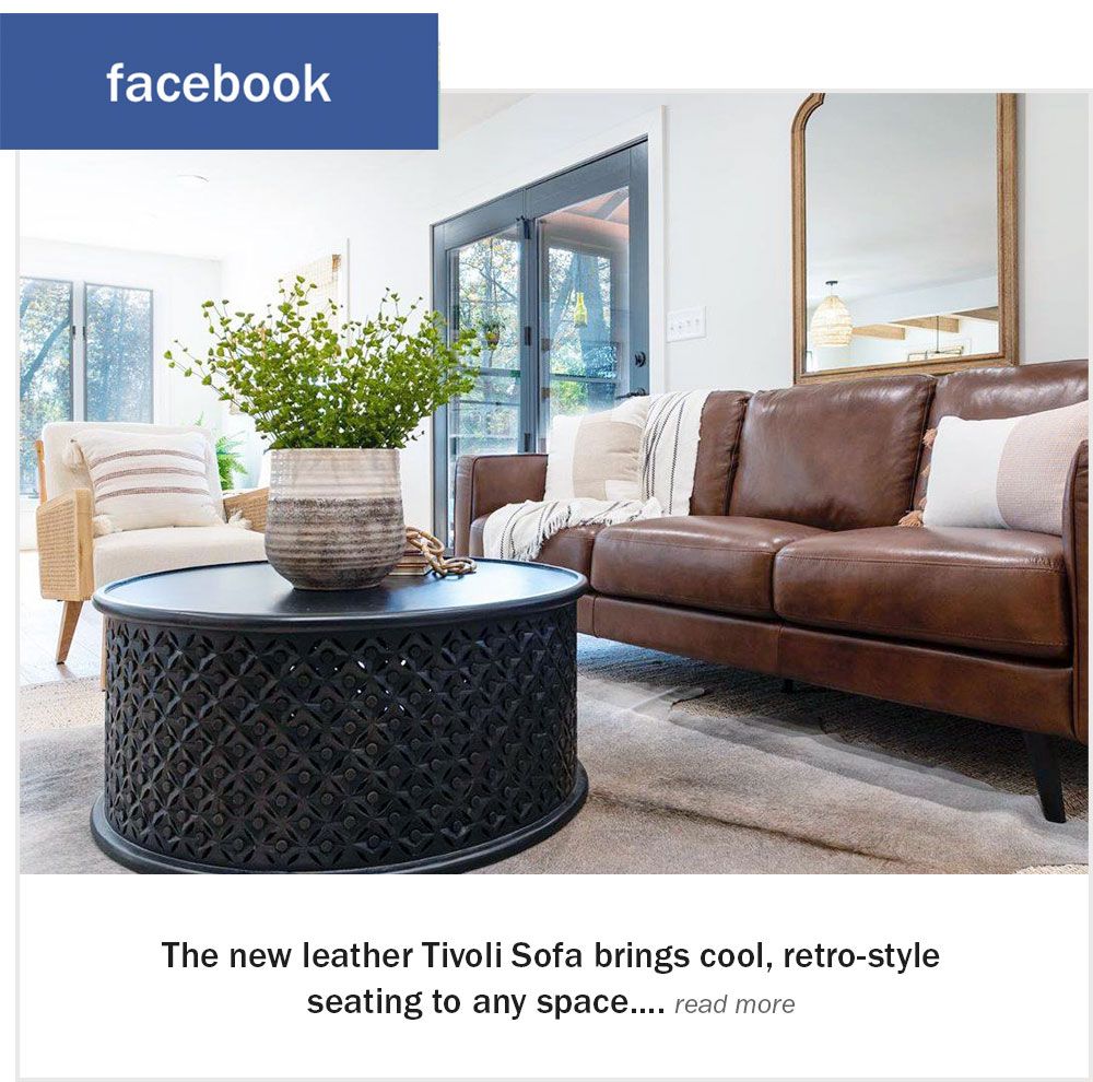 Facebook Post Callout. The new leather Tivoli Sofa brings cool, retro-style seating to any space... read more 