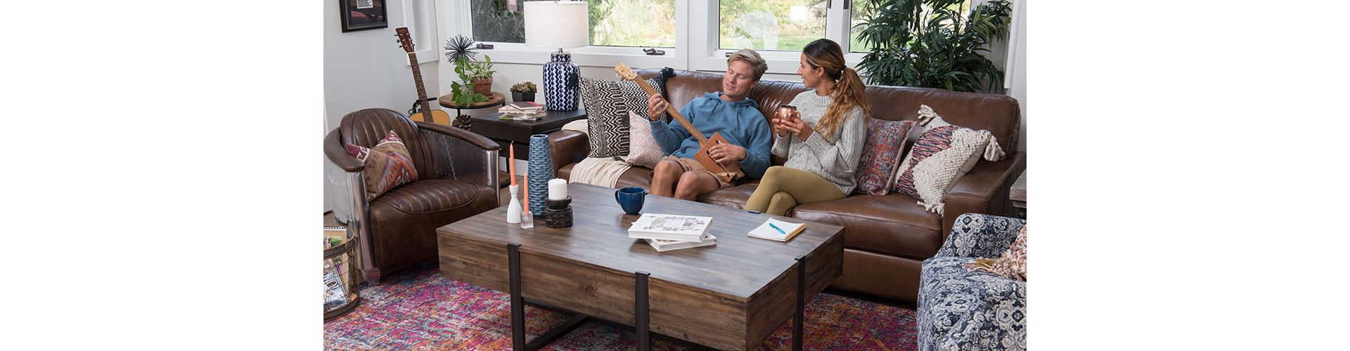 Couple in Boho Living Room